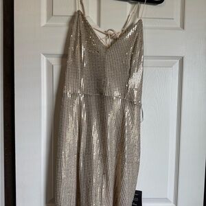 Gold Sequin Spaghetti Strap Dress
